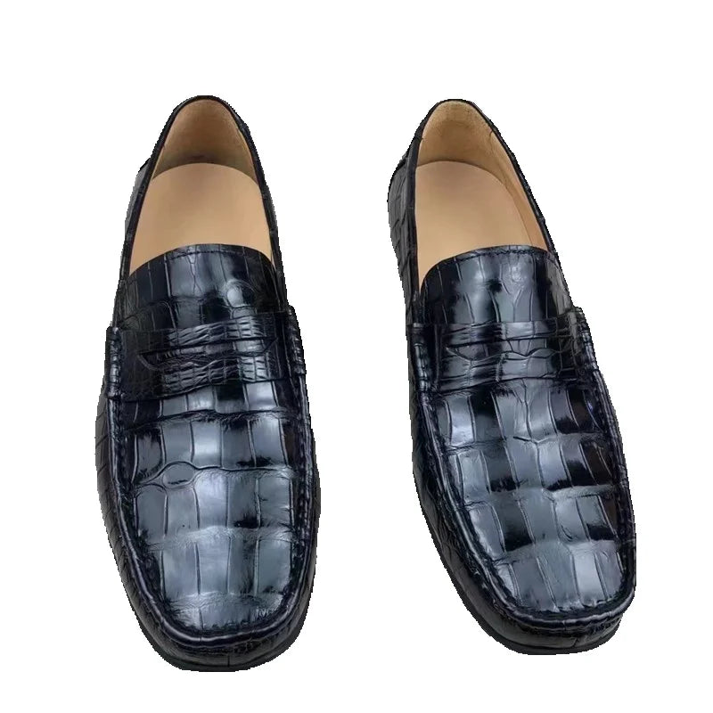 TREKHE | Imperial Driving Loafers – Schwarze Slipper aus Krokodil