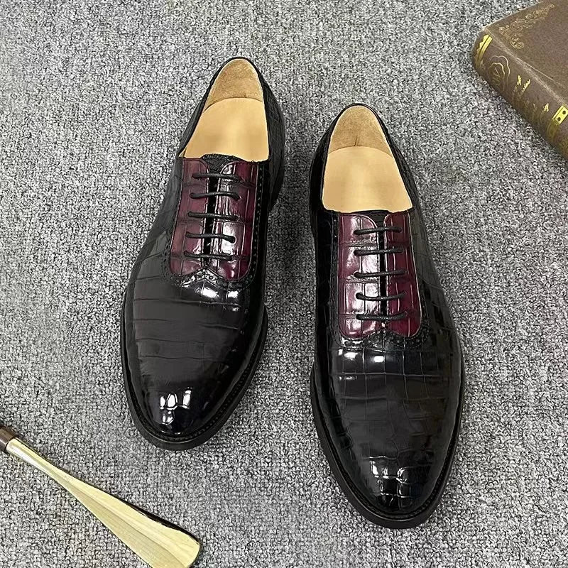 TREKHE | Prestige Dual-Tone Crocodile Oxford – Genuine Belly Skin, Handcrafted for Statement Elegance