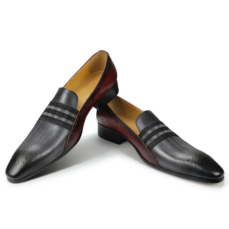 TREKHE | Grau-schwarze Slip-On-Loafer – Handgefertigtes Leder mit gestreiftem Akzent