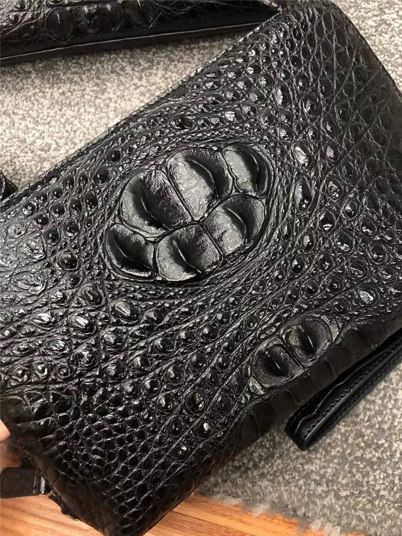 TREKHE | Executive Clutch aus Krokodilleder – 100 % echtes Alligatorleder, Business-Tasche mit Reißverschluss