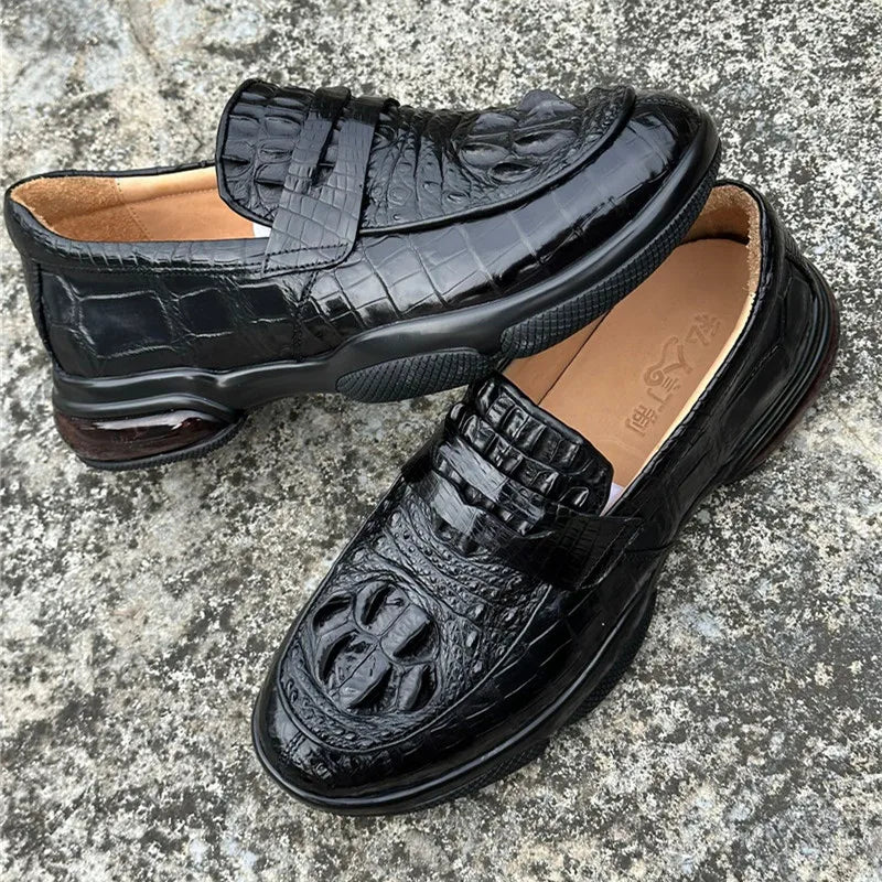 TREKHE | Imperial Black Crocodile Loafers – Weiche Slip-On Business Casual