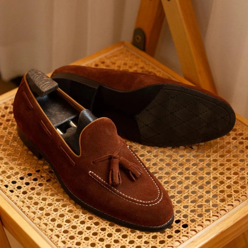 TREKHE | Suede Tassel Loafer – Classic Brown Slip-On Elegance