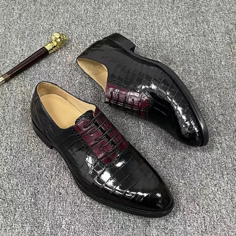TREKHE | Prestige Dual-Tone Crocodile Oxford – Genuine Belly Skin, Handcrafted for Statement Elegance