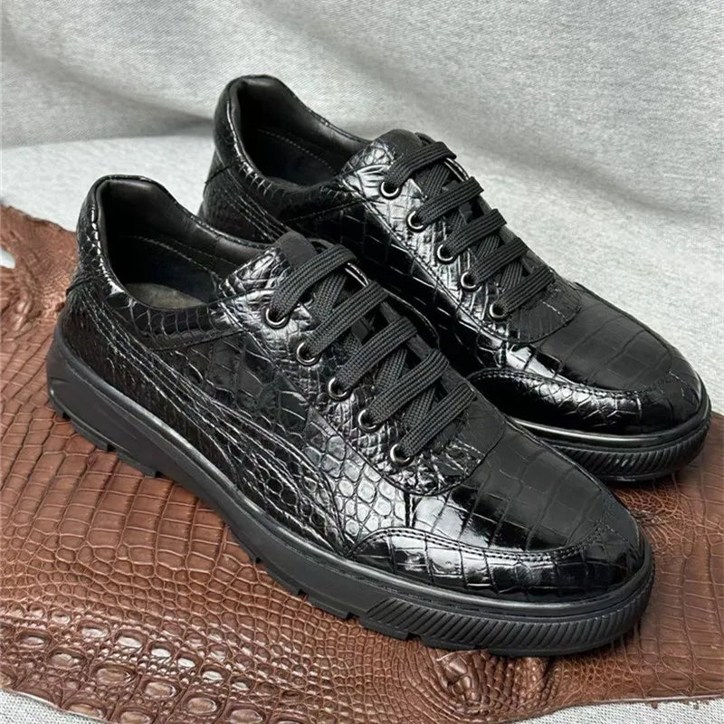TREKHE | Klassische Sneakers aus Krokodilleder – Schwarze, exotische Schnürschuhe für Herren