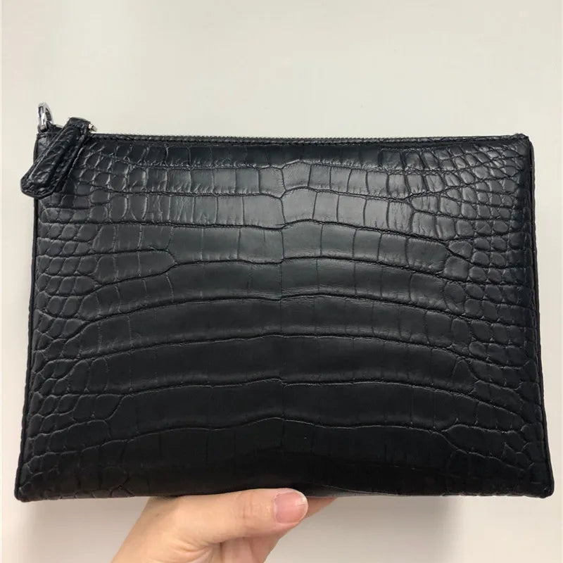 TREKHE | Prime Crocodile Slim Clutch – Kompakte Executive-Handgelenktasche aus Leder