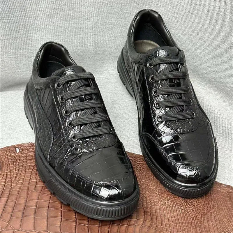 TREKHE | Klassische Sneakers aus Krokodilleder – Schwarze, exotische Schnürschuhe für Herren