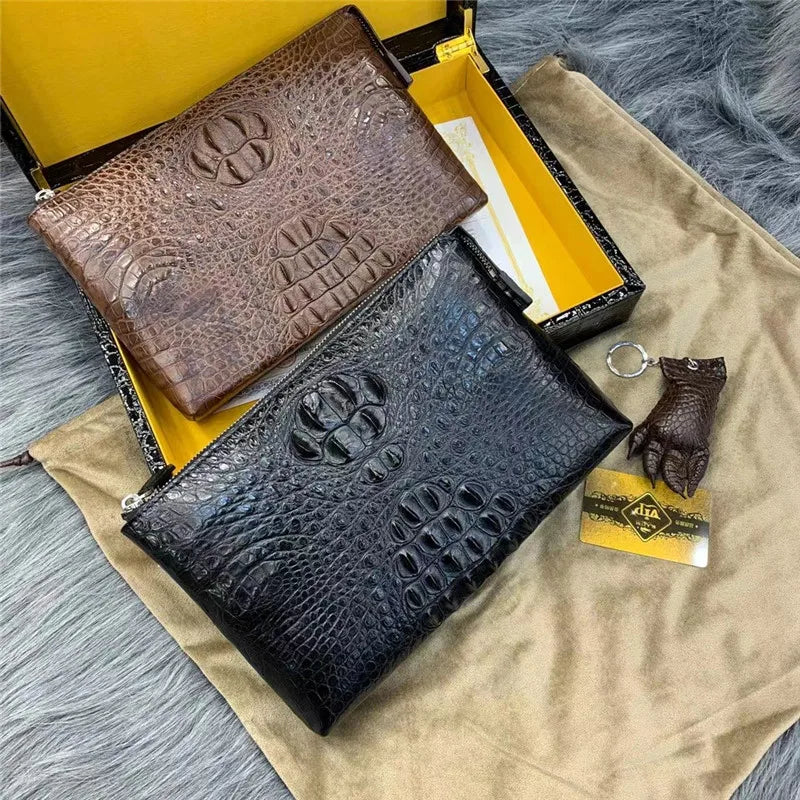 TREKHE | Executive Clutch aus Krokodilleder – Große Umschlagtasche mit Handgelenksriemen für Herren