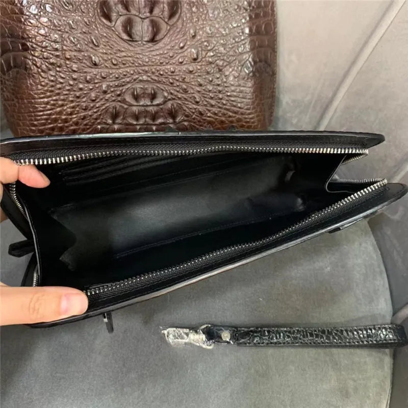 TREKHE | Edle Krokodil Business Clutch – Weiche Leder-Handgelenktasche mit Reißverschluss