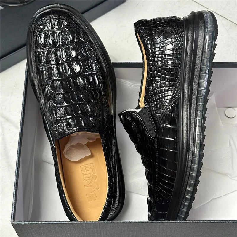 TREKHE | Imperial Black Crocodile Loafers – Weiche Slip-On-Lässige Eleganz