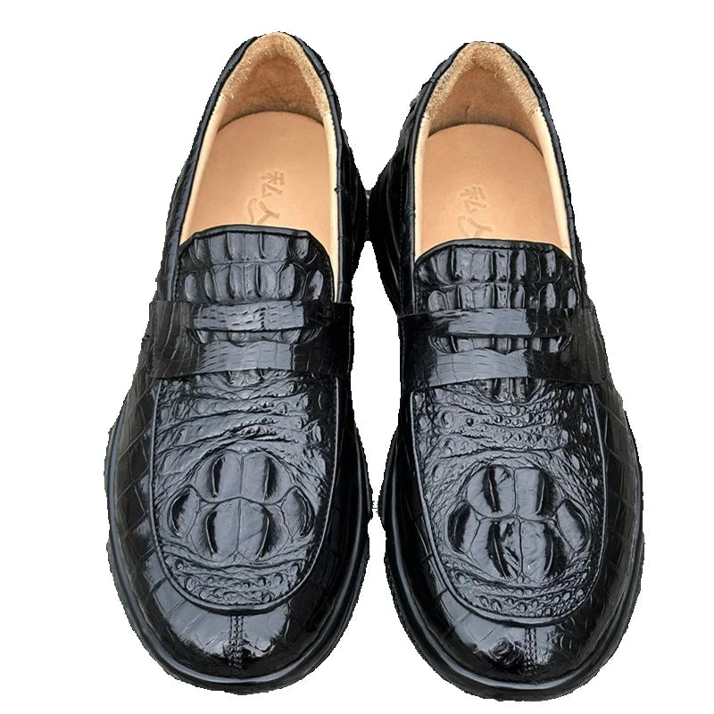TREKHE | Imperial Black Crocodile Loafers – Weiche Slip-On Business Casual