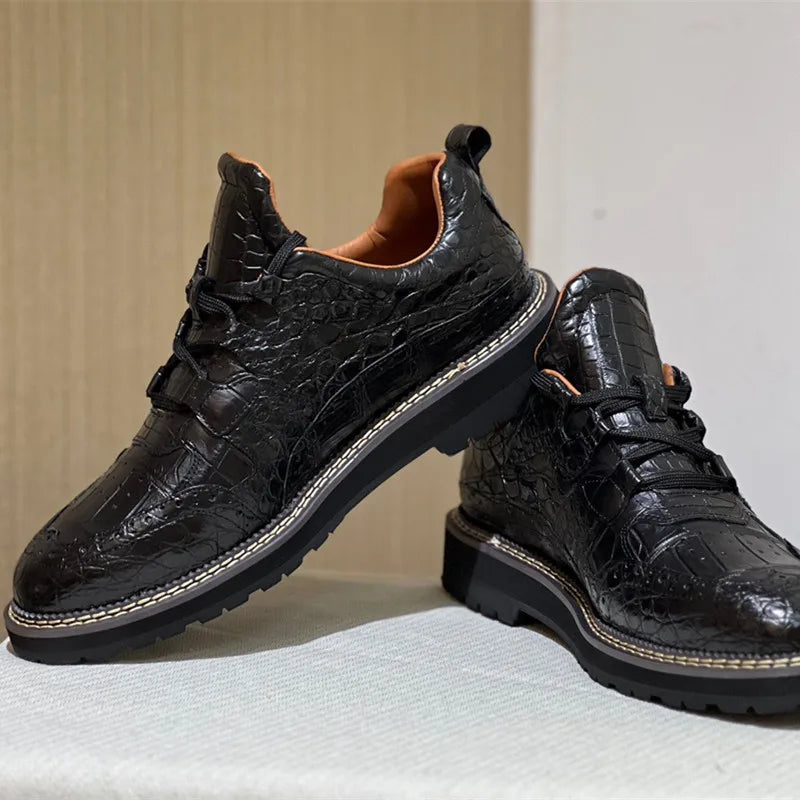 TREKHE | Crocodile Mid-Top Derby – 100% Genuine Belly Leather with Rugged Sole