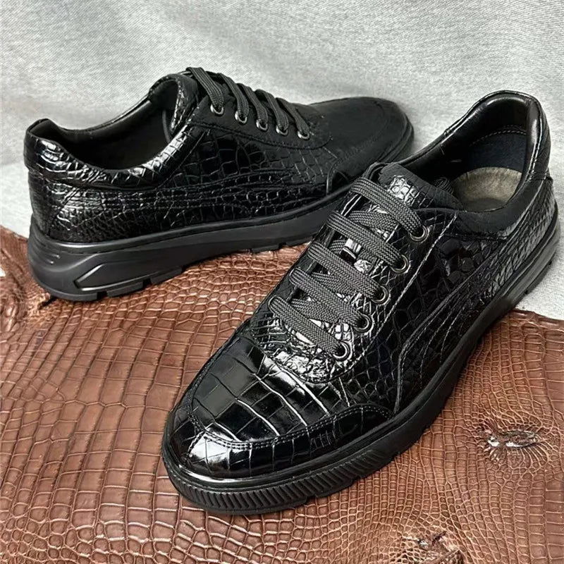 TREKHE | Klassische Sneakers aus Krokodilleder – Schwarze, exotische Schnürschuhe für Herren