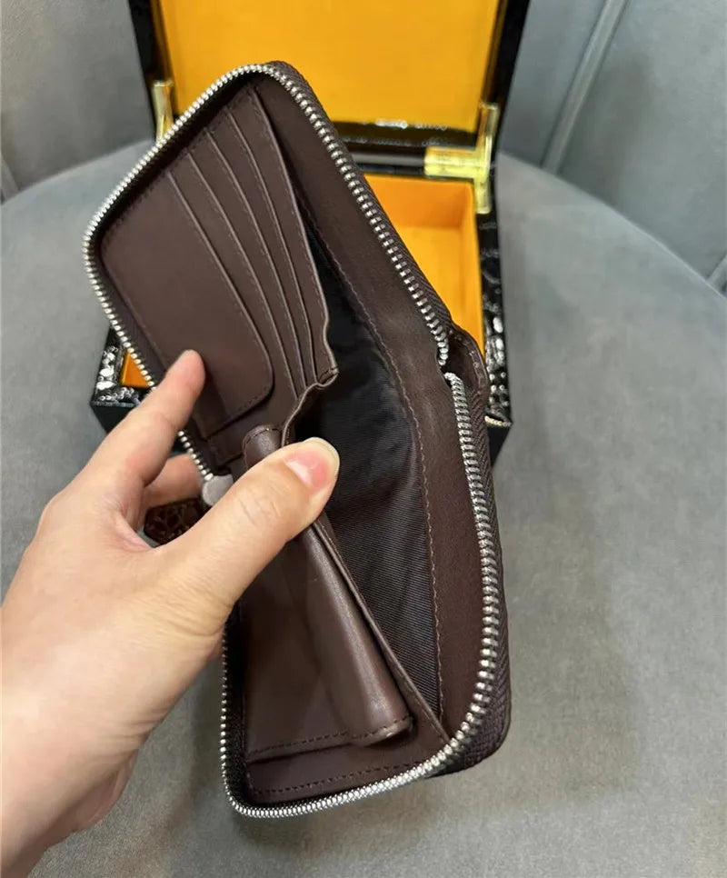 Authentic Exotic Alligator Leather Men's Short Black ZIP Bifold Wallet Genuine Real Crocodile Skin Male Small Brown Card Holders