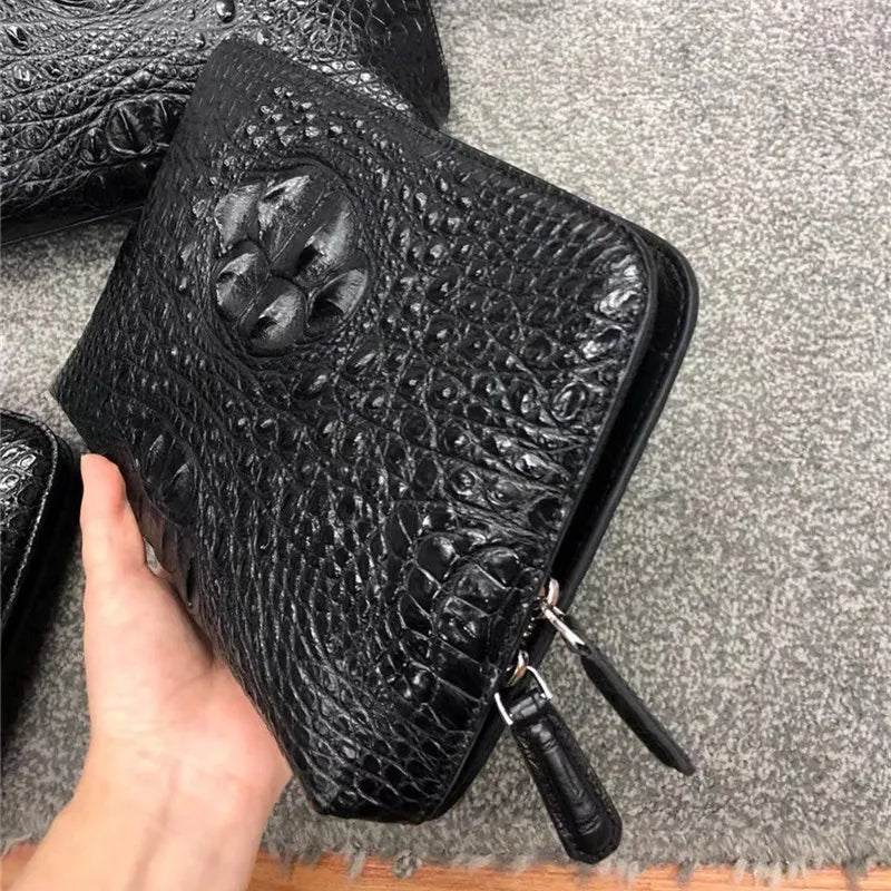TREKHE | Executive Clutch aus Krokodilleder – 100 % echtes Alligatorleder, Business-Tasche mit Reißverschluss