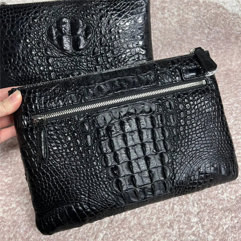 TREKHE | Heritage Crocodile Envelope Clutch – Klassische Leder-Handgelenktasche