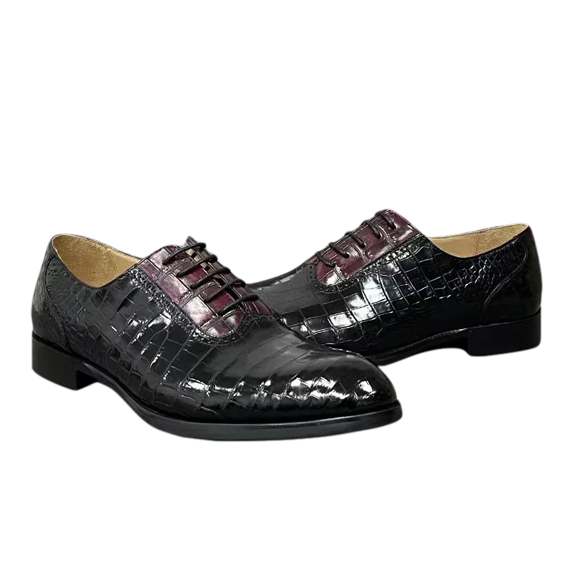 TREKHE | Prestige Dual-Tone Crocodile Oxford – Genuine Belly Skin, Handcrafted for Statement Elegance
