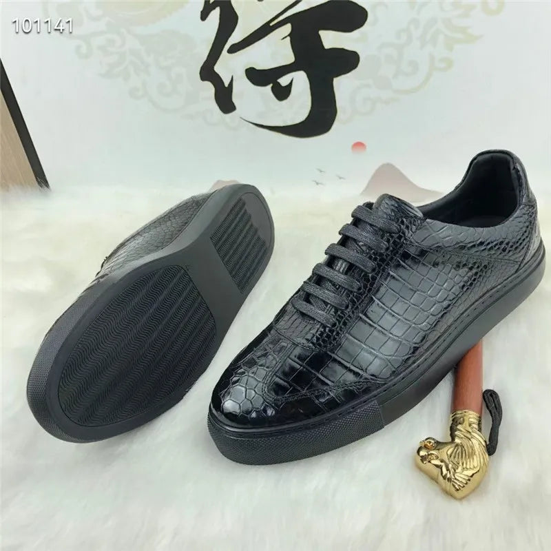 TREKHE | Essential Schnürschuhe aus Krokodilleder – Schwarze, exotische Wanderschuhe für Herren