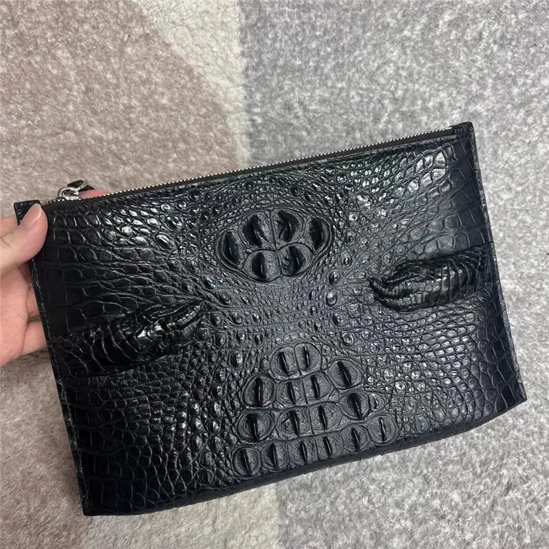 TREKHE | Crest Crocodile Envelope Clutch – Edle Business-Handgelenktasche