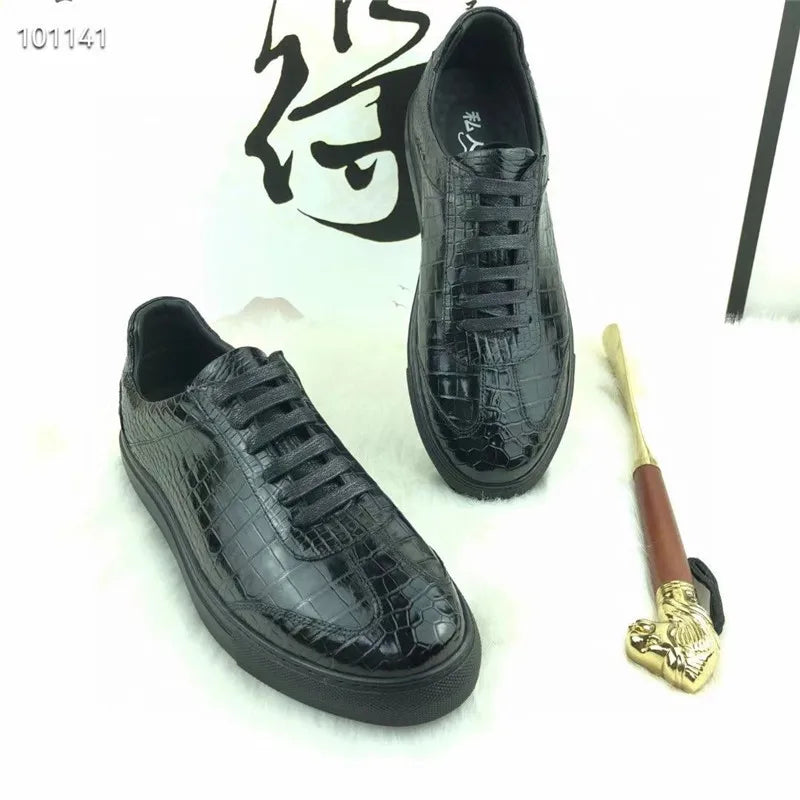 TREKHE | Essential Schnürschuhe aus Krokodilleder – Schwarze, exotische Wanderschuhe für Herren