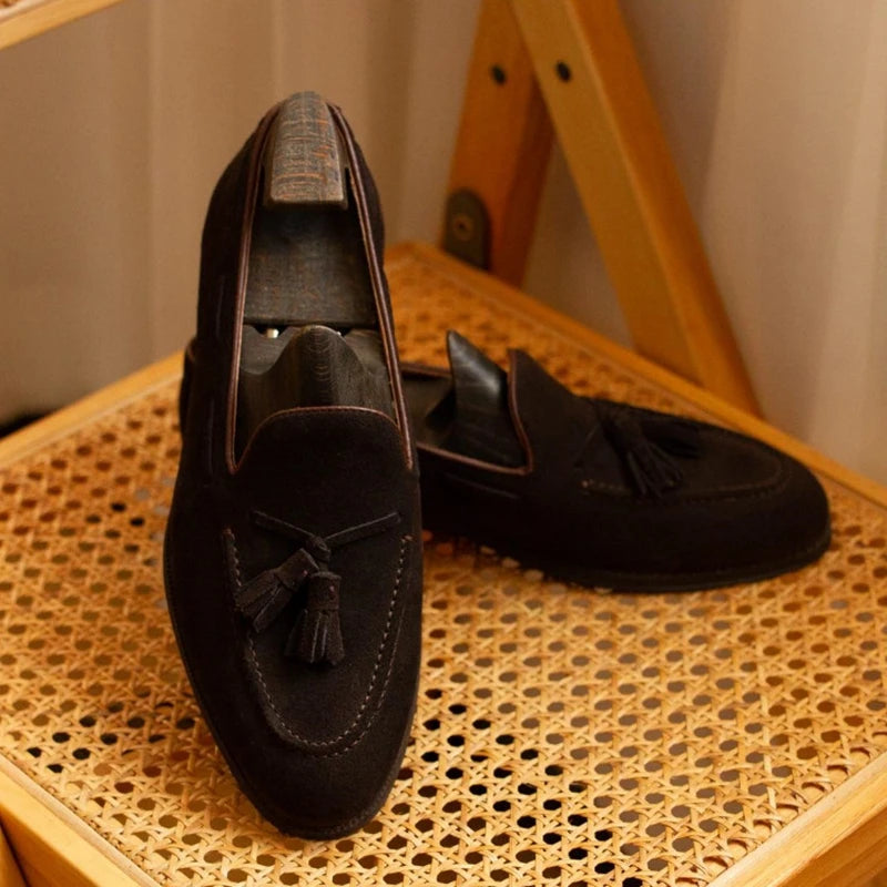 TREKHE | Suede Tassel Loafer – Classic Brown Slip-On Elegance