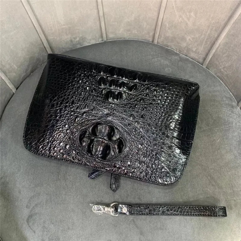 TREKHE | Edle Krokodil Business Clutch – Weiche Leder-Handgelenktasche mit Reißverschluss