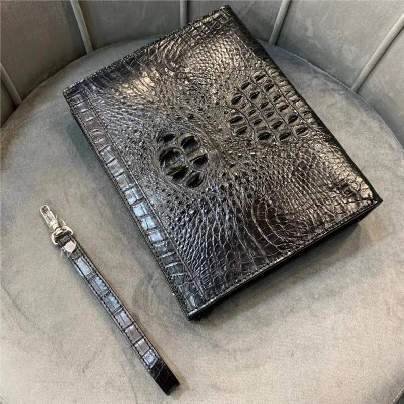 TREKHE | Fortress Crocodile Hard Clutch – Aktentasche aus strukturiertem Leder