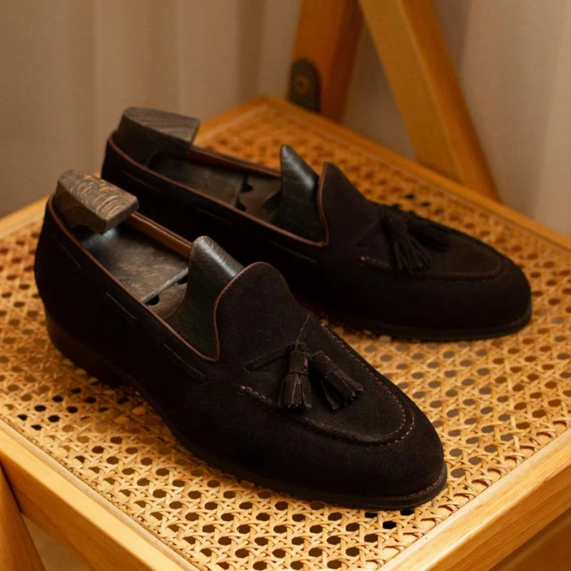TREKHE | Suede Tassel Loafer – Classic Brown Slip-On Elegance