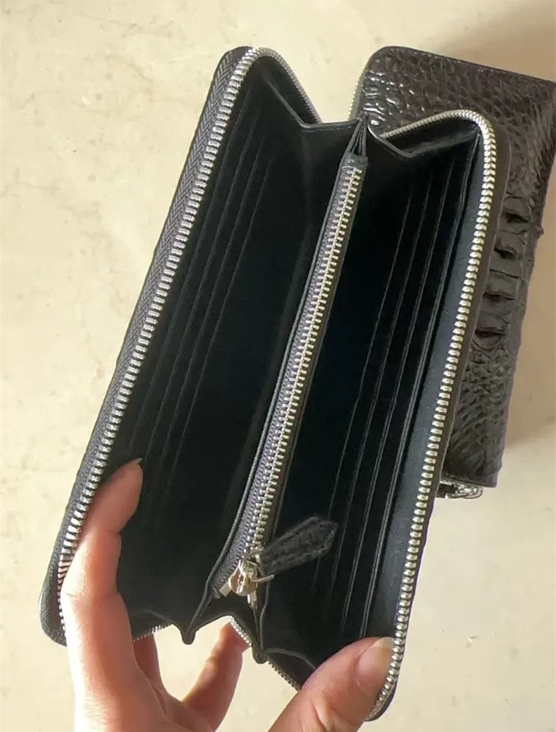 TREKHE | Core Crocodile Zipper Wallet – Langer Leder-Organizer fürs Business