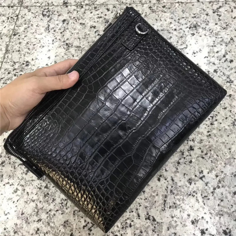 TREKHE | Executive Crocodile Wristlet – Klassische Business-Clutch aus Leder
