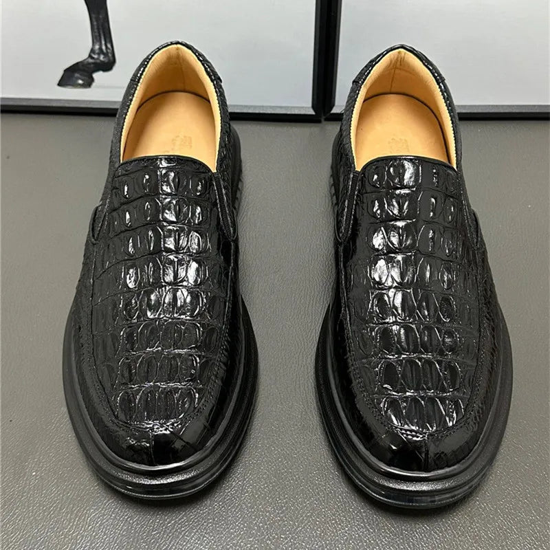 TREKHE | Imperial Black Crocodile Loafers – Weiche Slip-On-Lässige Eleganz