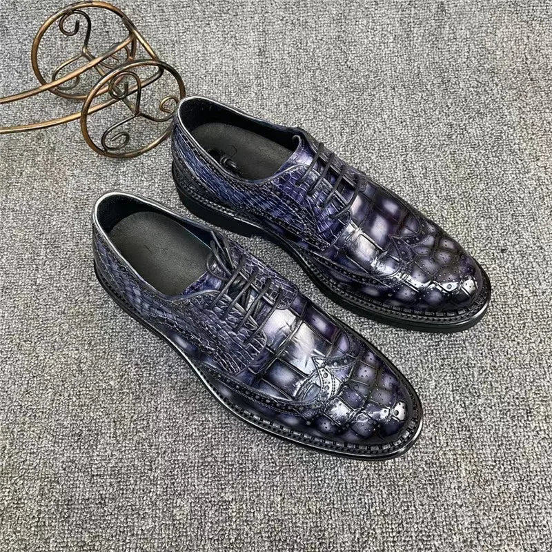 TREKHE | Prestige Crocodile Brogue – 100% Genuine Exotic Leather, Hand-Painted Finish
