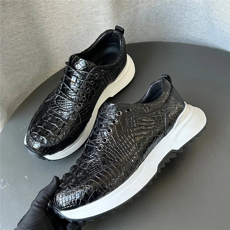 TREKHE | Imperial Black Crocodile Sneakers – Klassische Schnürschuhe