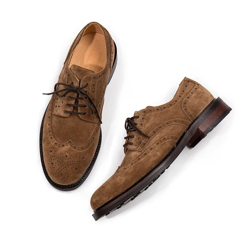Title: TREKHE | Handcrafted Brogue Shoes – Premium Cow Suede Men's Lace-Up