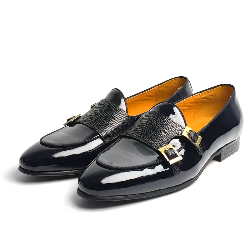 TREKHE | Elegante Lack-Monk-Loafer – Slipper aus echtem Leder mit Schnallen-Akzent