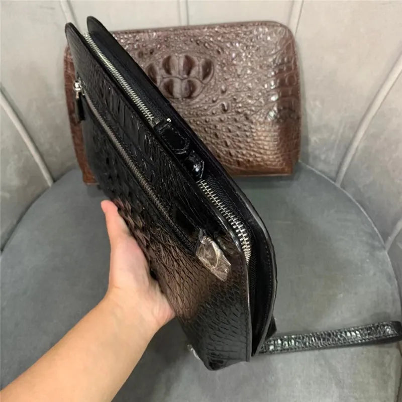 TREKHE | Edle Krokodil Business Clutch – Weiche Leder-Handgelenktasche mit Reißverschluss
