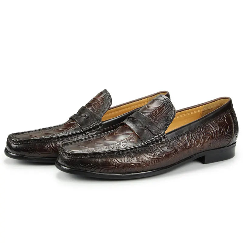 TREKHE | Klassische bedruckte Loafer – Slip-On-Echtleder für Eleganz im Alltag
