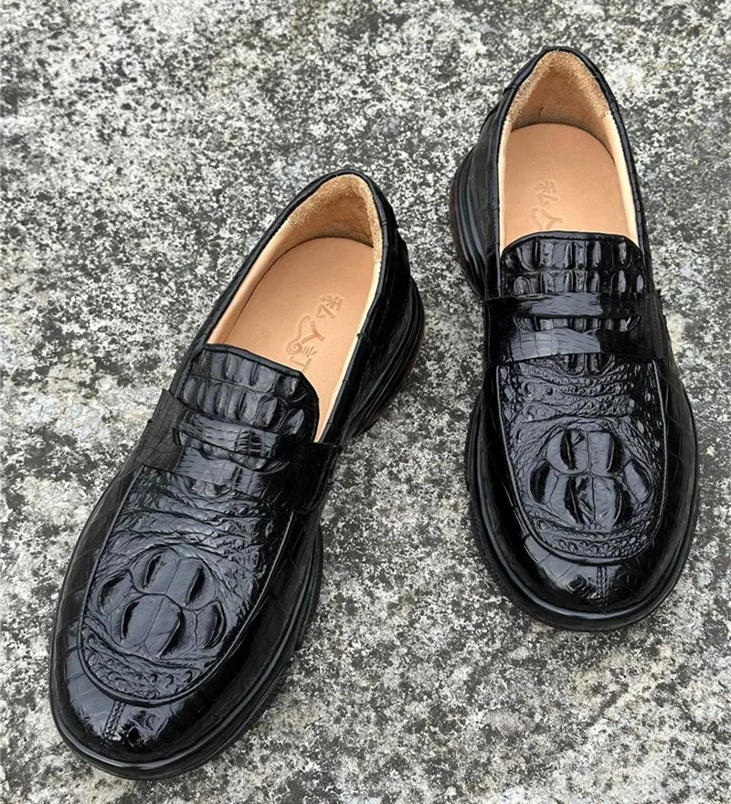TREKHE | Imperial Black Crocodile Loafers – Weiche Slip-On Business Casual