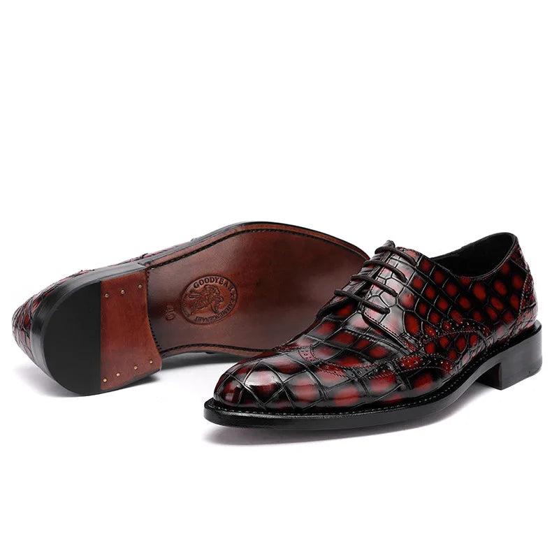 TREKHE | Prestige Artisan Brogue – Hand-Painted Oxford in Genuine Crocodile Belly Leather