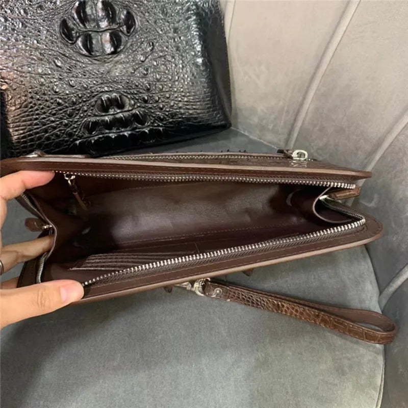 TREKHE | Edle Krokodil Business Clutch – Weiche Leder-Handgelenktasche mit Reißverschluss
