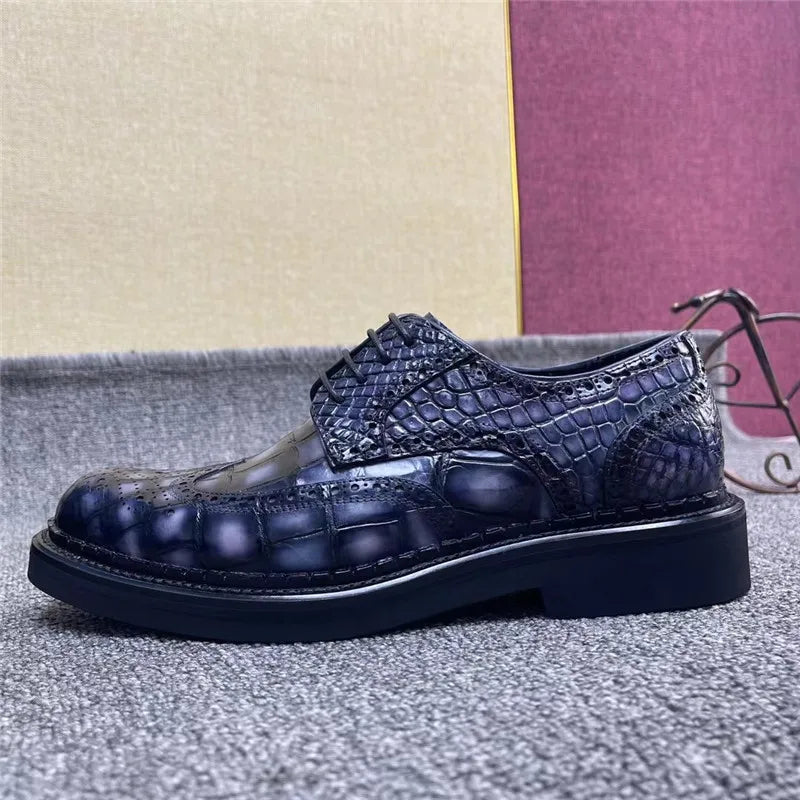 TREKHE | Prestige Crocodile Brogue – 100% Genuine Exotic Leather, Hand-Painted Finish