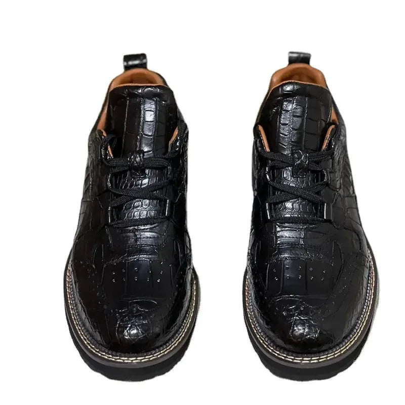 TREKHE | Crocodile Mid-Top Derby – 100% Genuine Belly Leather with Rugged Sole