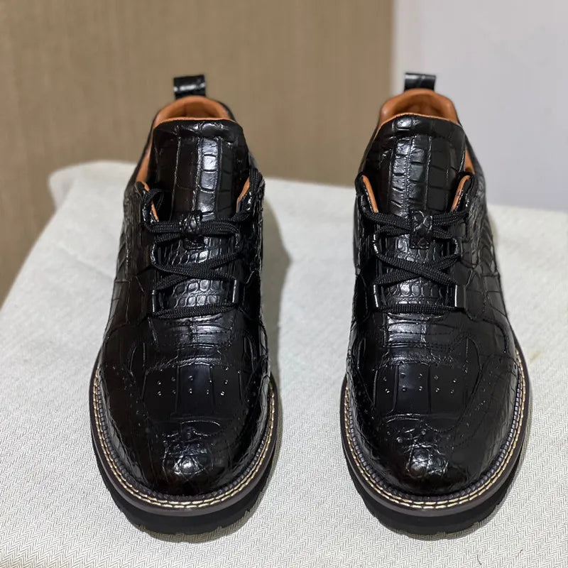 TREKHE | Crocodile Mid-Top Derby – 100% Genuine Belly Leather with Rugged Sole