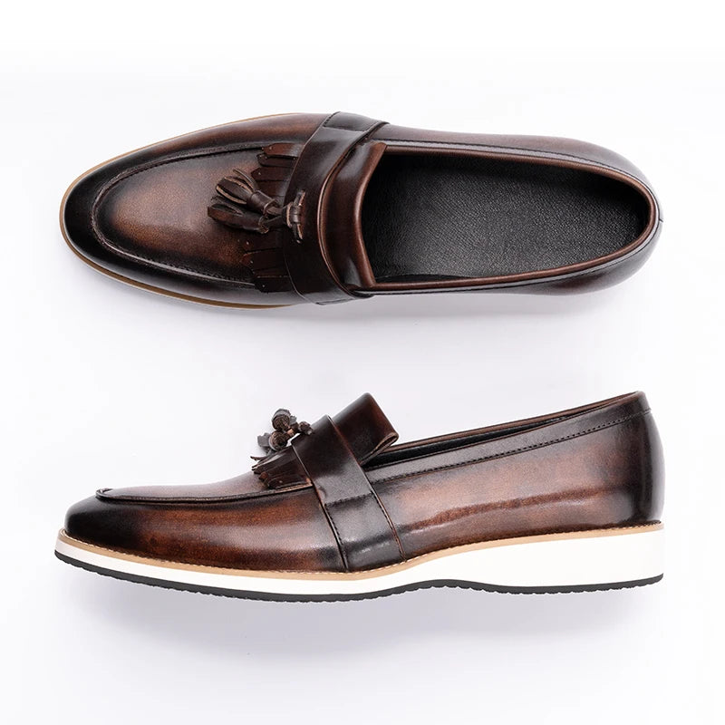 Fashion Men Loafers Leather Shoes One Step Slip-On Comfortable Office Street New in Footwear for Male Italian Style EVA Outsole