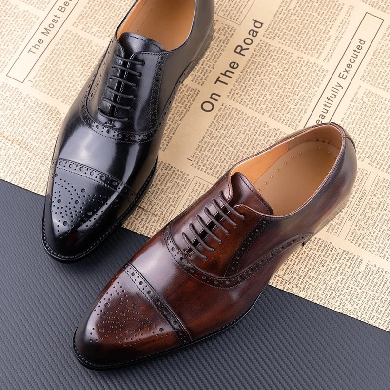 TREKHE | Classic Brogue Oxford – Handcrafted Genuine Leather Men's Dress Shoes