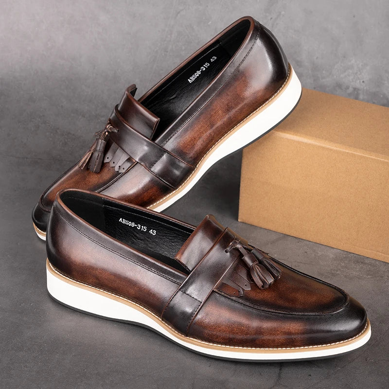 Fashion Men Loafers Leather Shoes One Step Slip-On Comfortable Office Street New in Footwear for Male Italian Style EVA Outsole