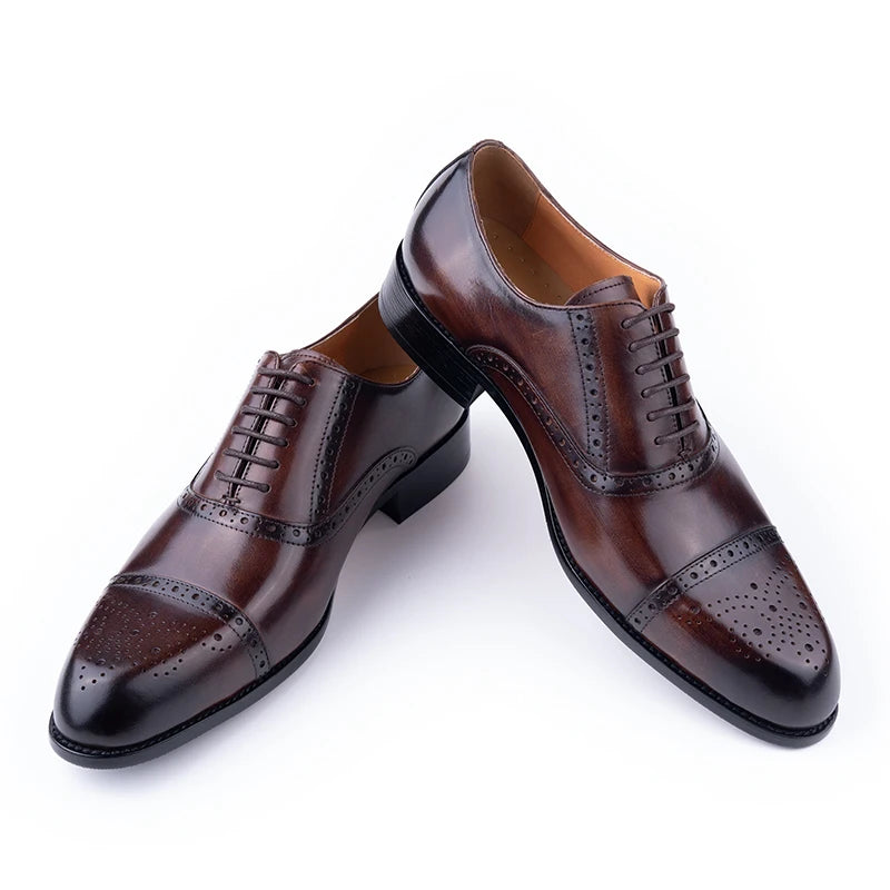 TREKHE | Classic Brogue Oxford – Handcrafted Genuine Leather Men's Dress Shoes